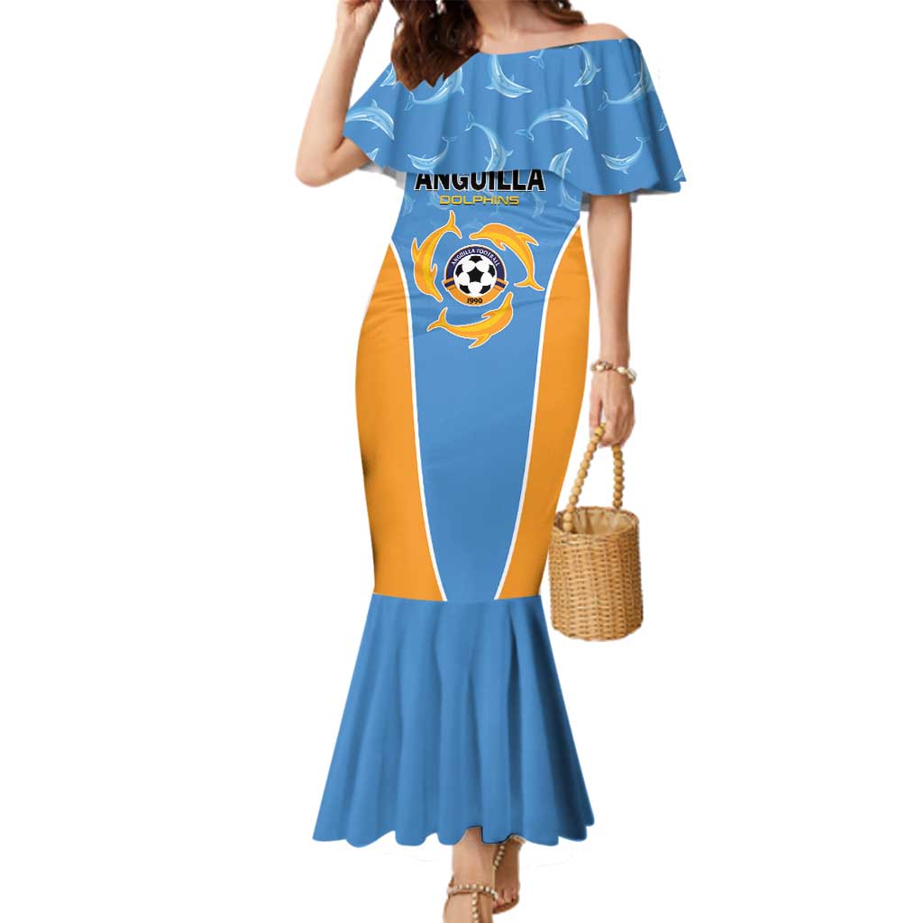 Custom Anguilla Football Family Matching Mermaid Dress and Hawaiian Shirt Come On Soccer Dolphins