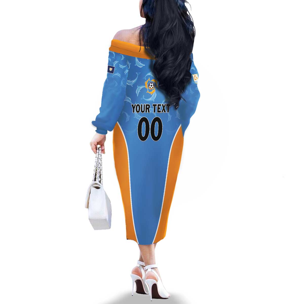 Custom Anguilla Football Family Matching Off The Shoulder Long Sleeve Dress and Hawaiian Shirt Come On Soccer Dolphins