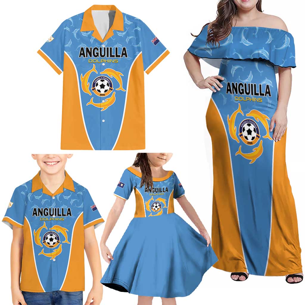 Custom Anguilla Football Family Matching Off Shoulder Maxi Dress and Hawaiian Shirt Come On Soccer Dolphins