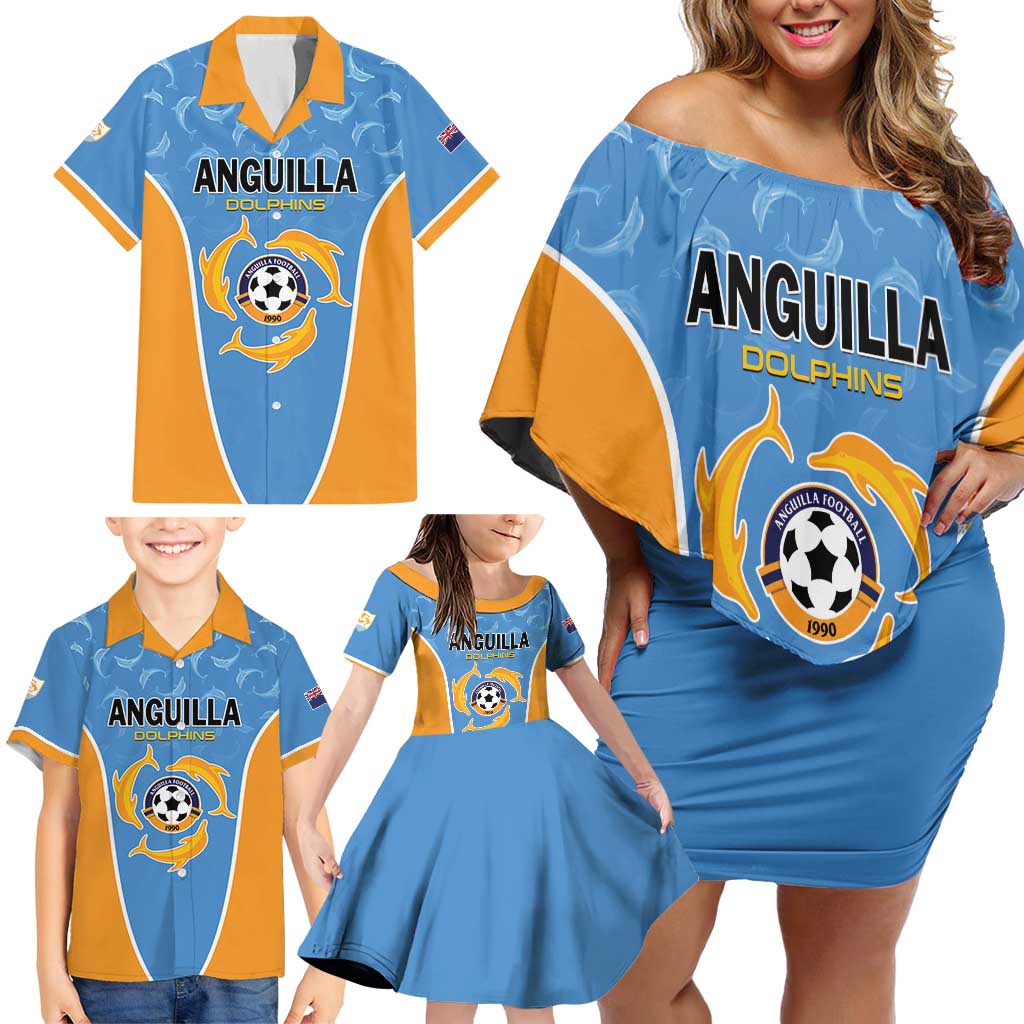 Custom Anguilla Football Family Matching Off Shoulder Short Dress and Hawaiian Shirt Come On Soccer Dolphins