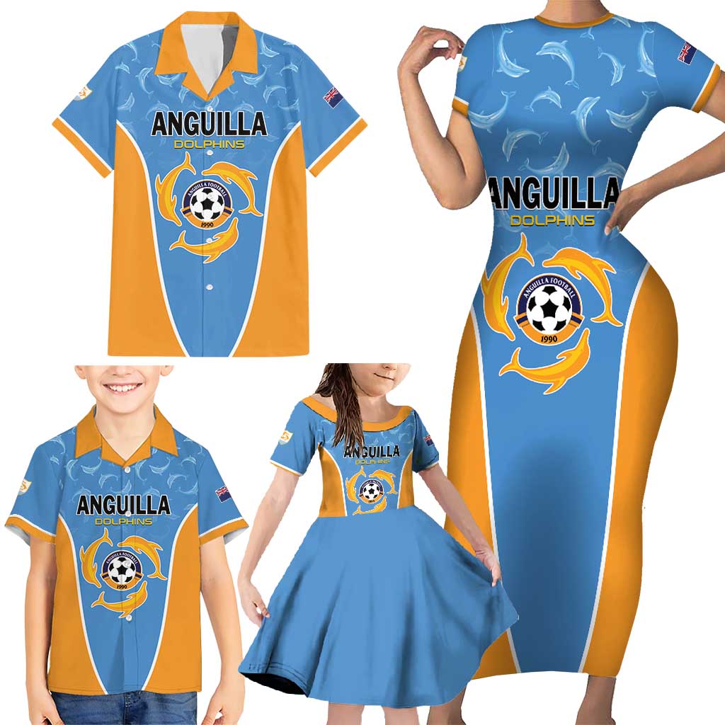 Custom Anguilla Football Family Matching Short Sleeve Bodycon Dress and Hawaiian Shirt Come On Soccer Dolphins