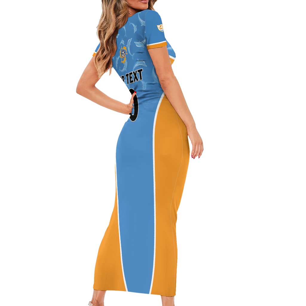 Custom Anguilla Football Family Matching Short Sleeve Bodycon Dress and Hawaiian Shirt Come On Soccer Dolphins