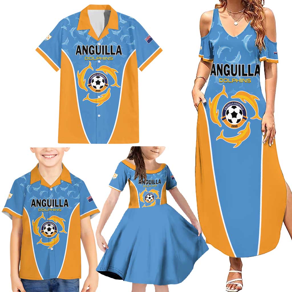 Custom Anguilla Football Family Matching Summer Maxi Dress and Hawaiian Shirt Come On Soccer Dolphins