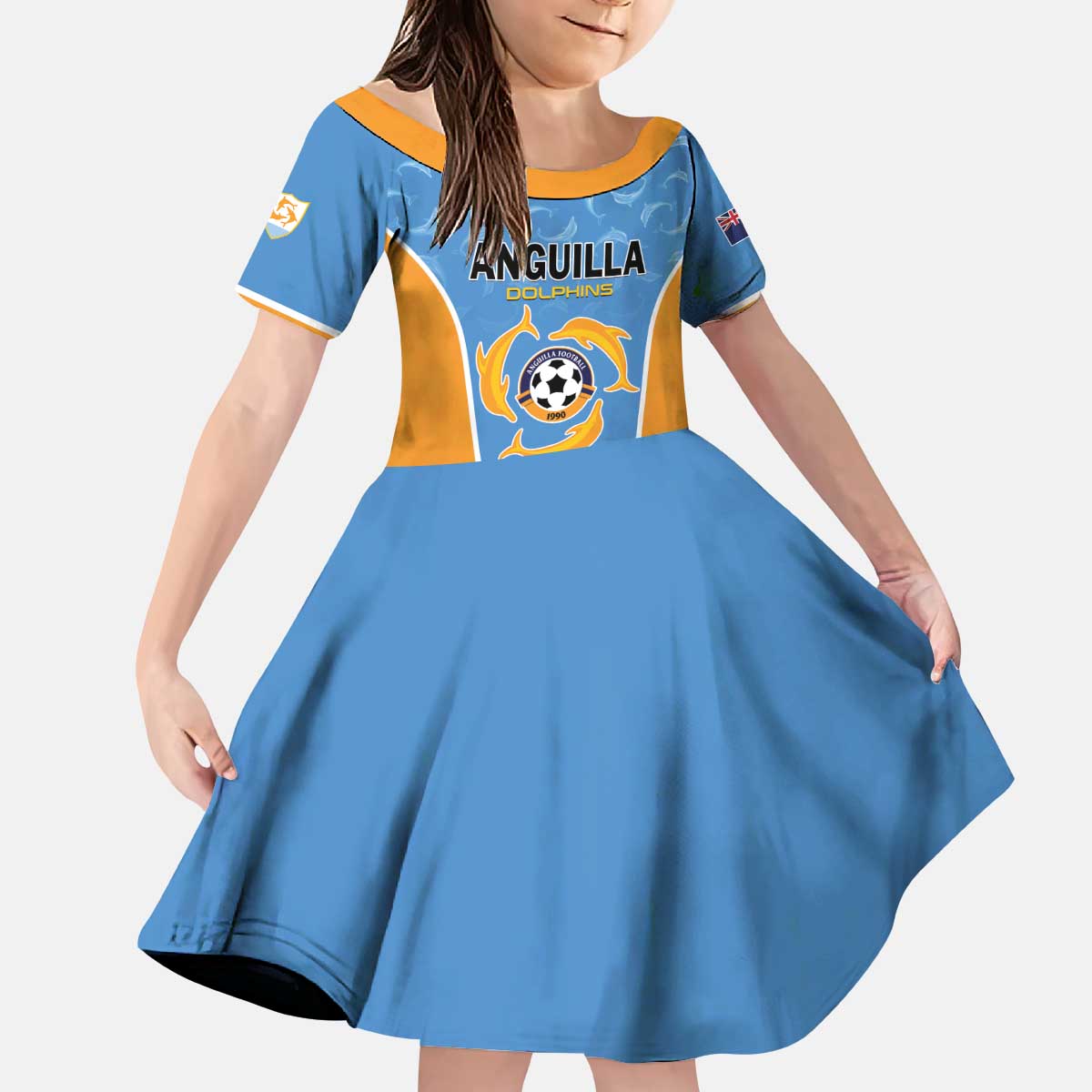 Custom Anguilla Football Kid Short Sleeve Dress Come On Soccer Dolphins