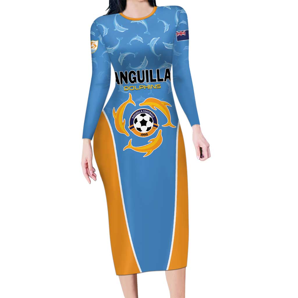 Custom Anguilla Football Long Sleeve Bodycon Dress Come On Soccer Dolphins