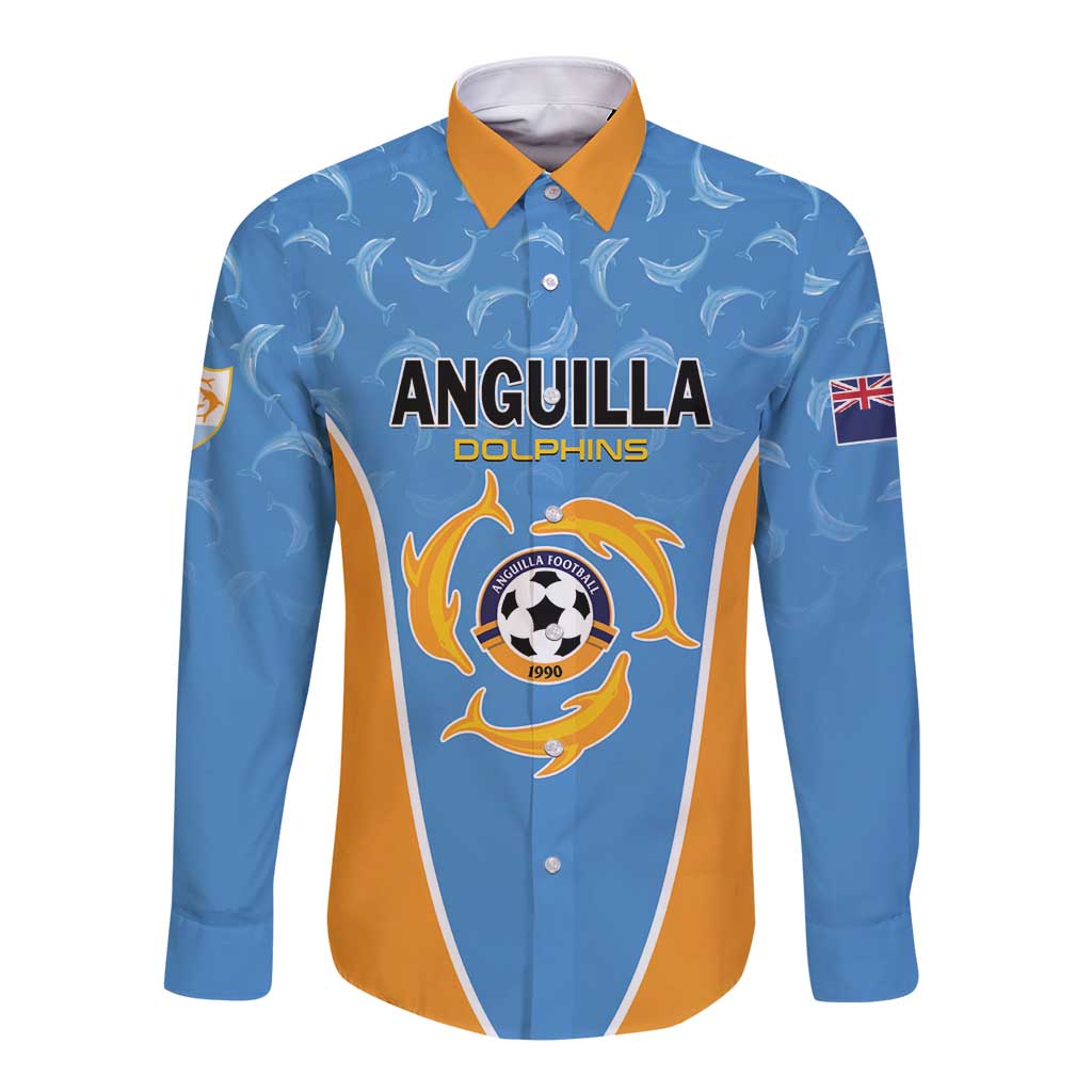 Custom Anguilla Football Long Sleeve Button Shirt Come On Soccer Dolphins