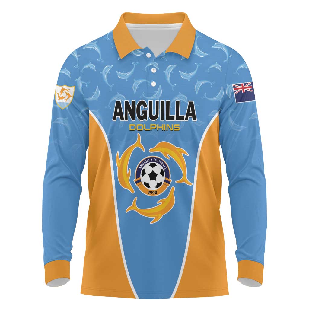 Custom Anguilla Football Long Sleeve Polo Shirt Come On Soccer Dolphins