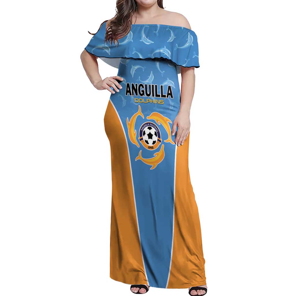 Custom Anguilla Football Off Shoulder Maxi Dress Come On Soccer Dolphins