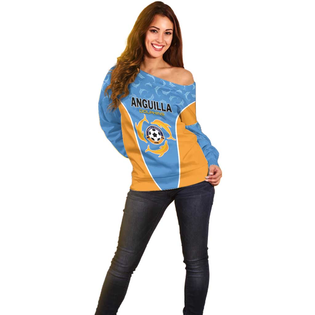 Custom Anguilla Football Off Shoulder Sweater Come On Soccer Dolphins