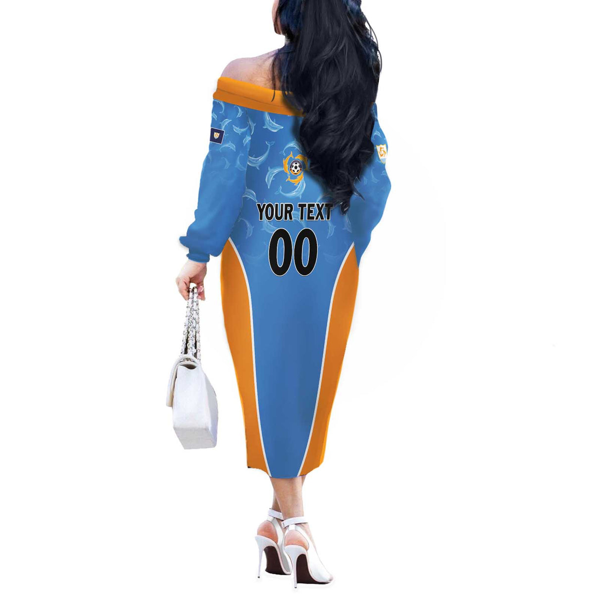 Custom Anguilla Football Off The Shoulder Long Sleeve Dress Come On Soccer Dolphins