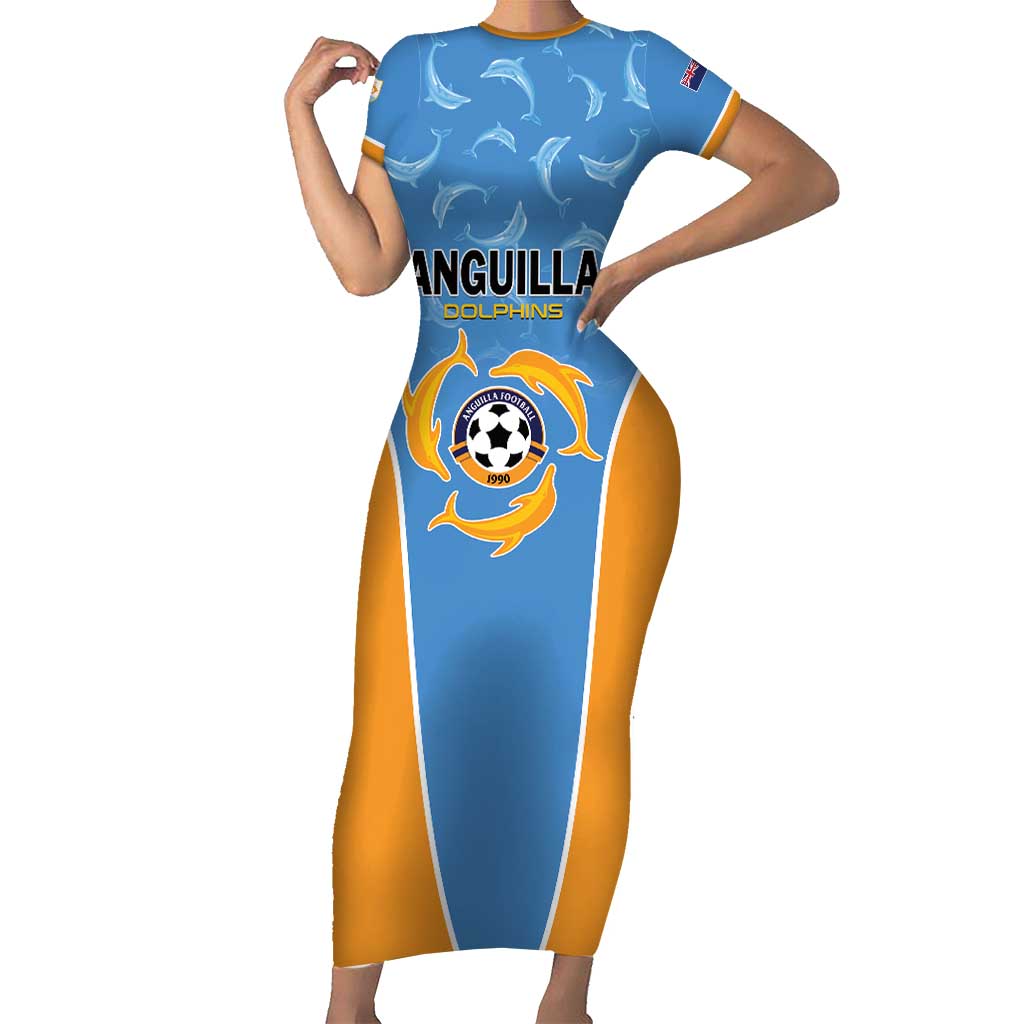 Custom Anguilla Football Short Sleeve Bodycon Dress Come On Soccer Dolphins