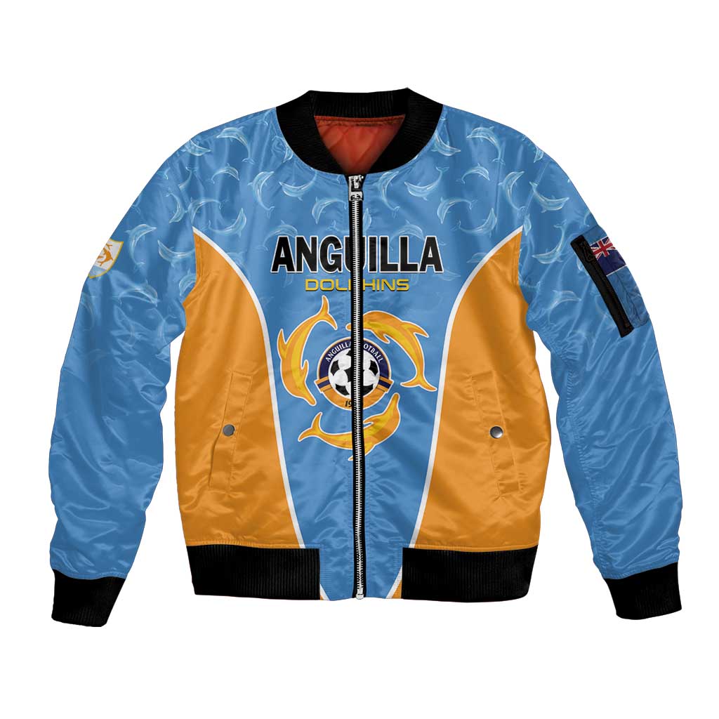Custom Anguilla Football Sleeve Zip Bomber Jacket Come On Soccer Dolphins