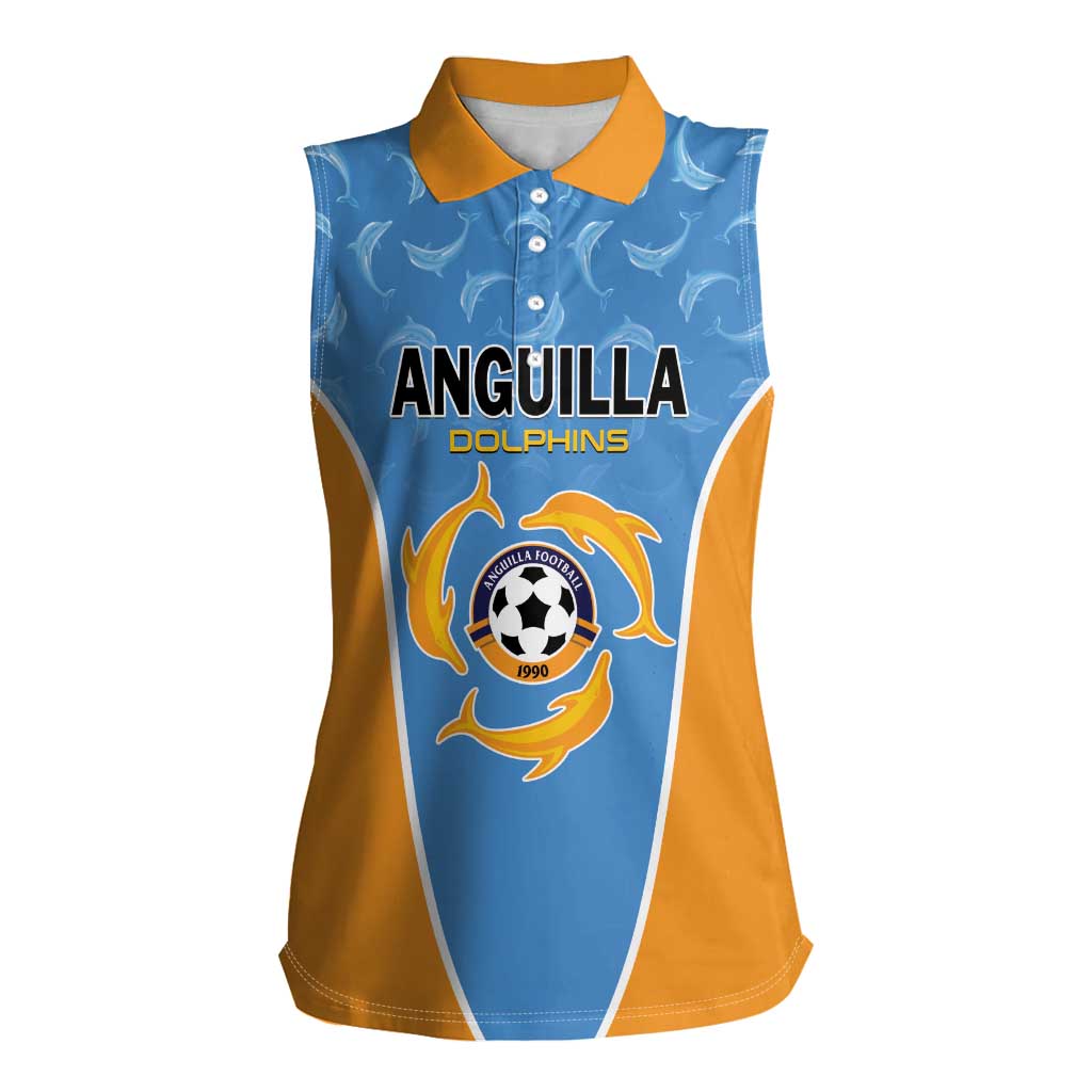 Custom Anguilla Football Women Sleeveless Polo Shirt Come On Soccer Dolphins