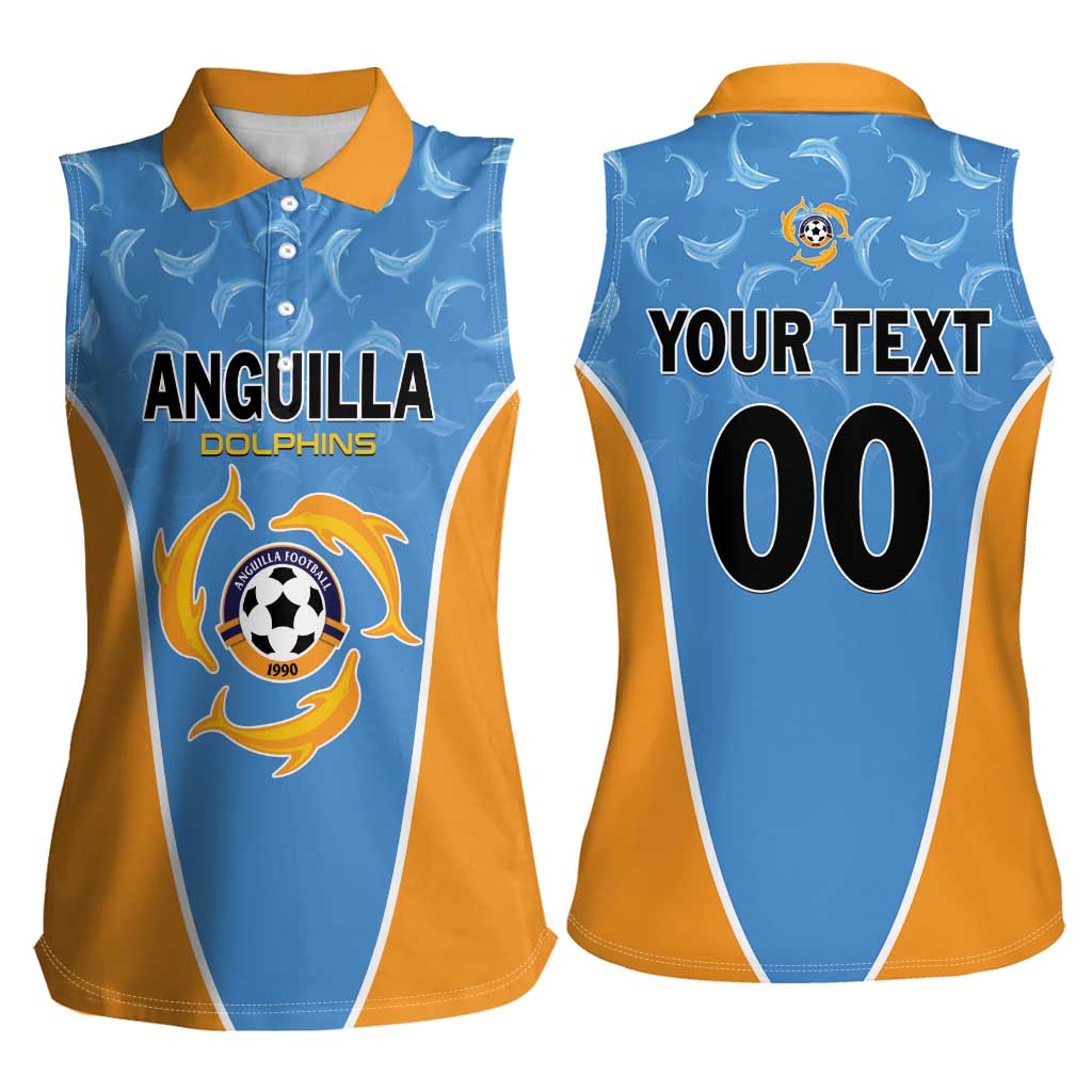 Custom Anguilla Football Women Sleeveless Polo Shirt Come On Soccer Dolphins
