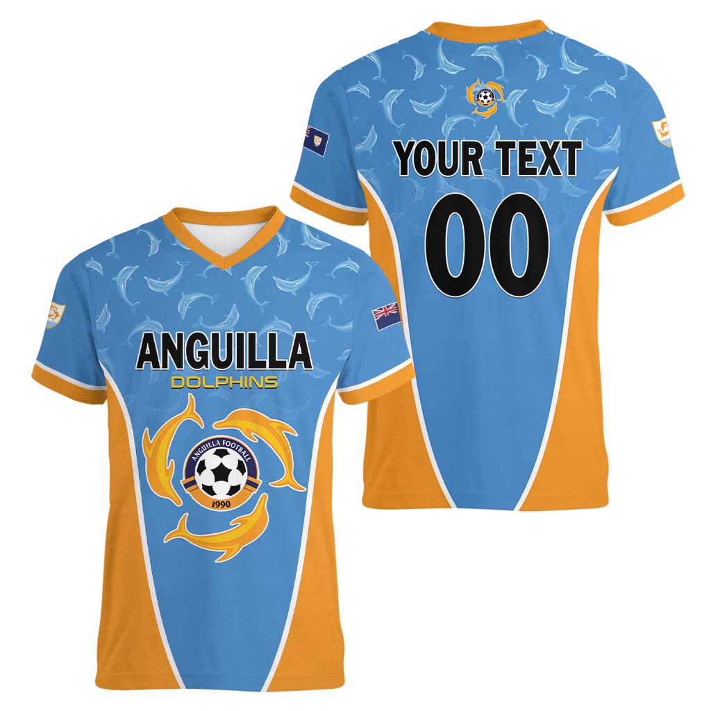 Custom Anguilla Football Women V-Neck T-Shirt Come On Soccer Dolphins