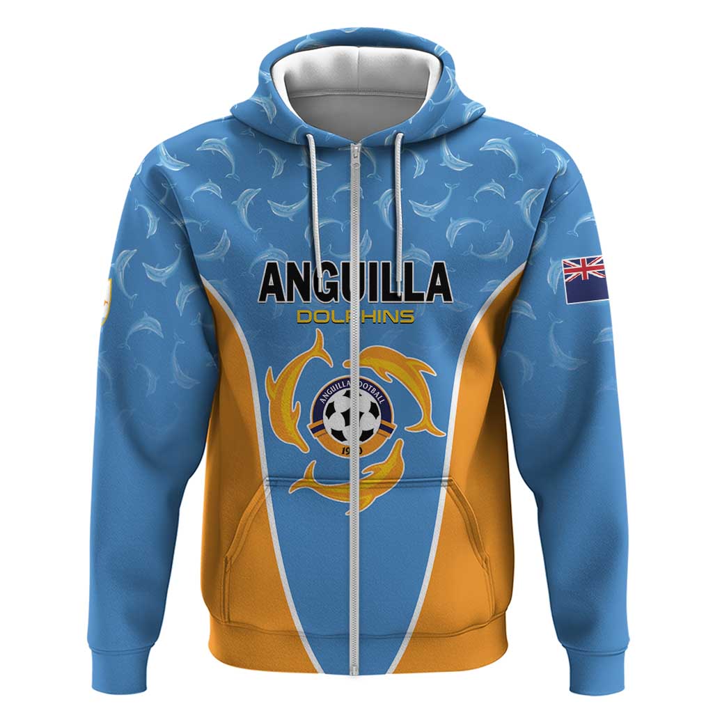 Custom Anguilla Football Zip Hoodie Come On Soccer Dolphins