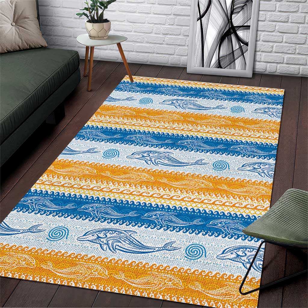 Anguilla Dolphins Pattern Area Rug Orange And Blue