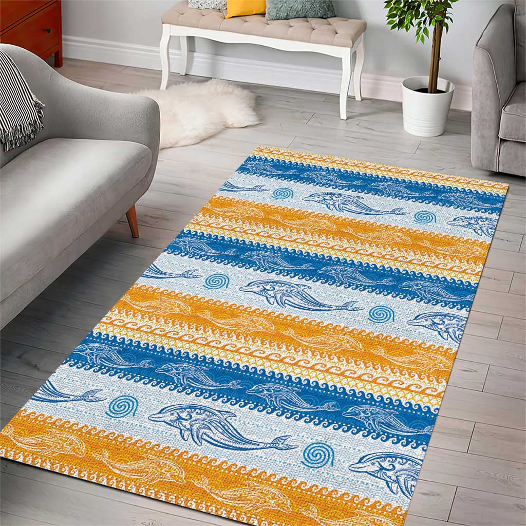 Anguilla Dolphins Pattern Area Rug Orange And Blue
