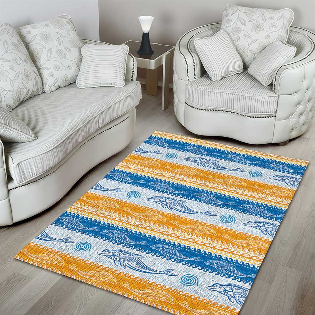 Anguilla Dolphins Pattern Area Rug Orange And Blue