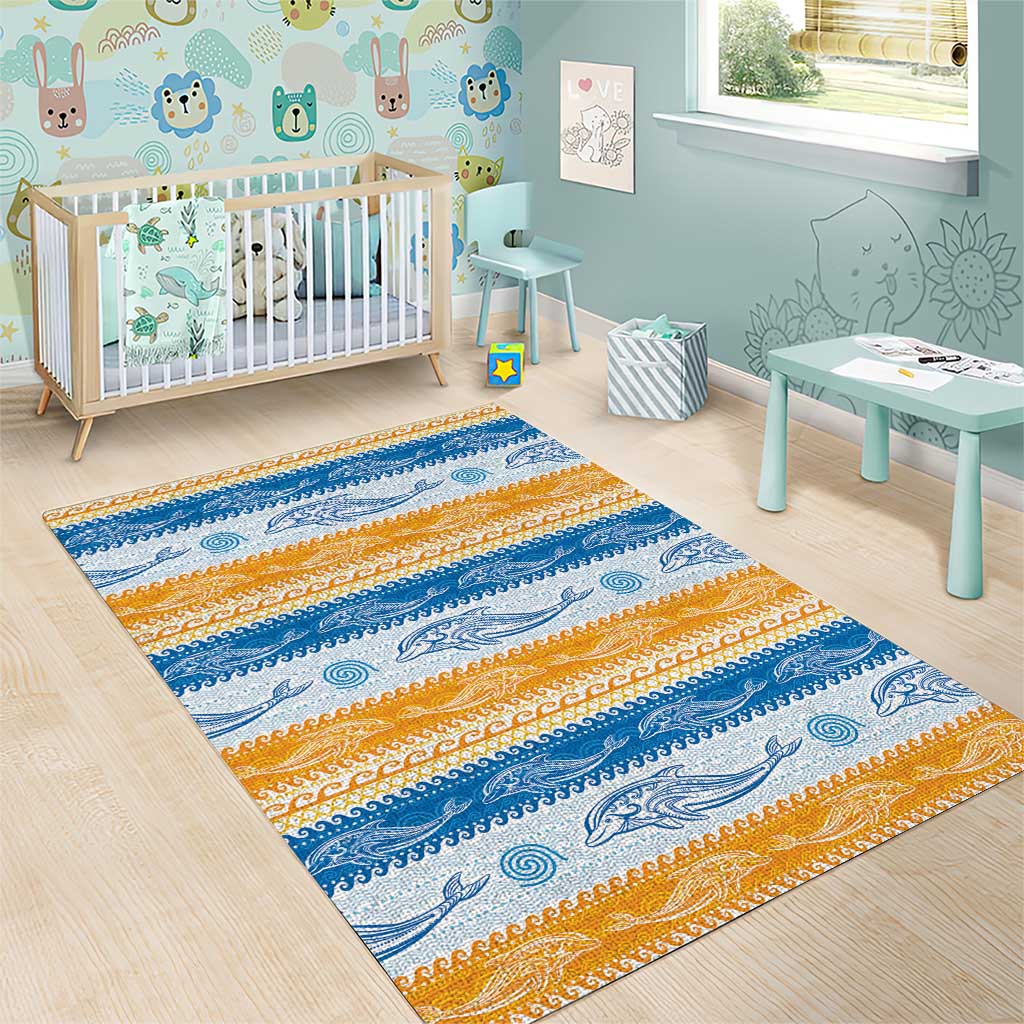 Anguilla Dolphins Pattern Area Rug Orange And Blue
