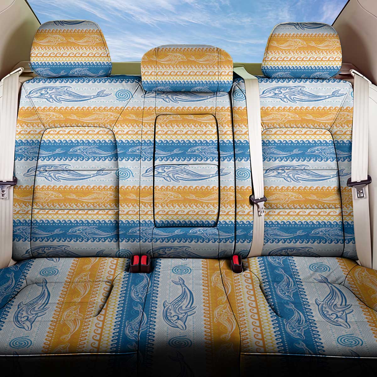 Anguilla Dolphins Pattern Back Car Seat Cover Orange And Blue