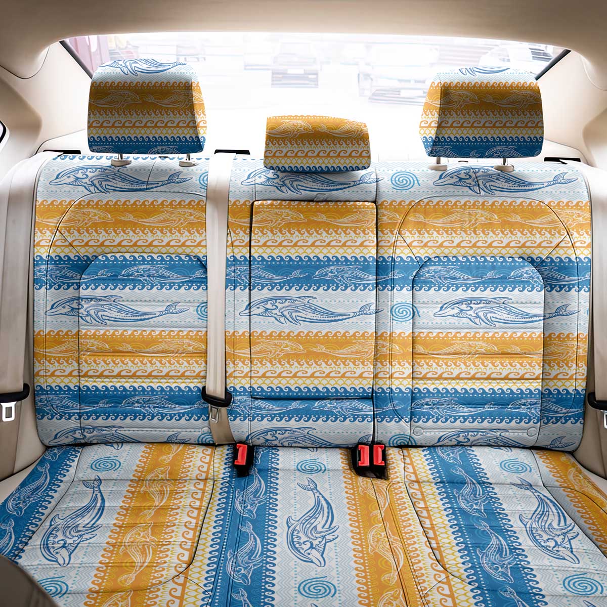 Anguilla Dolphins Pattern Back Car Seat Cover Orange And Blue
