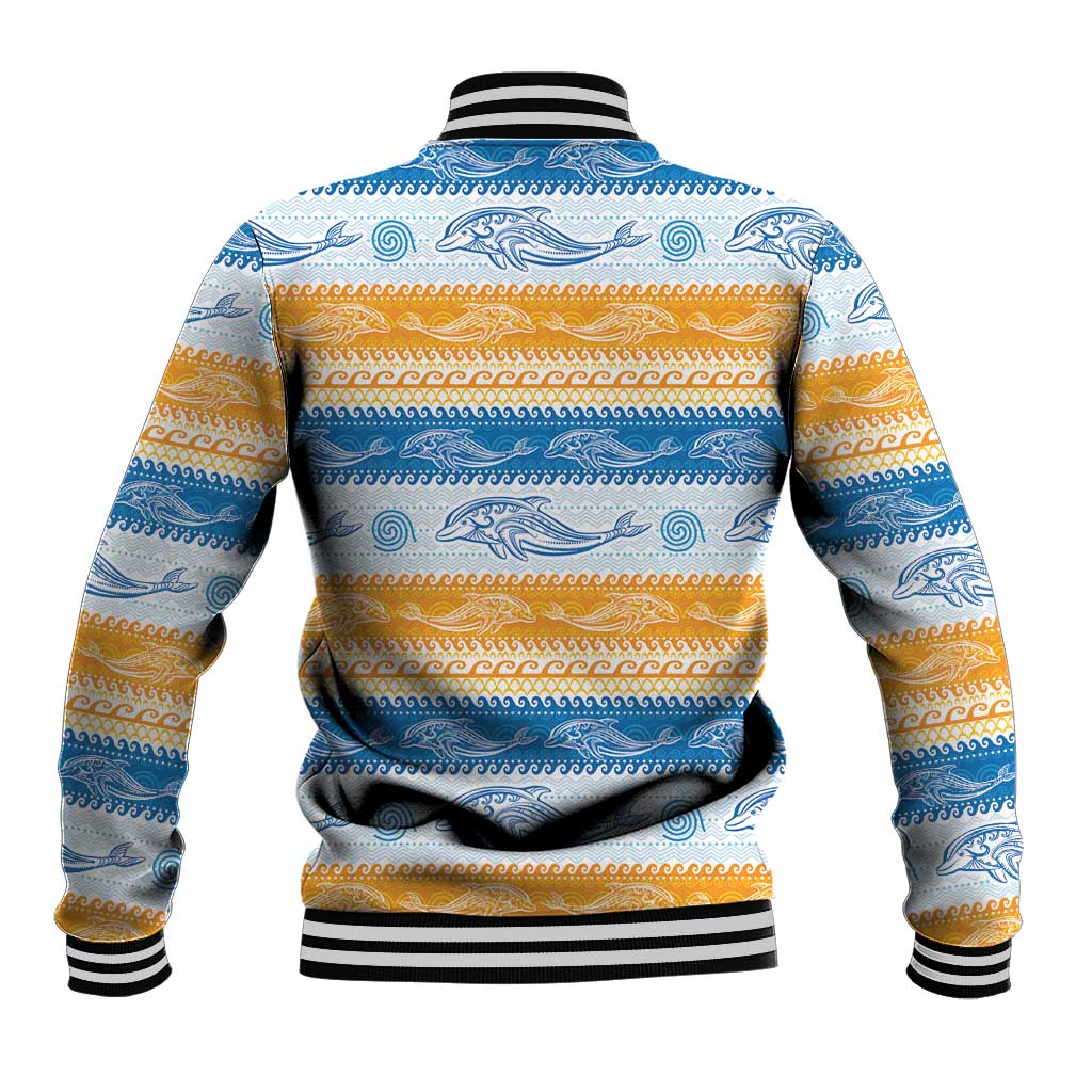 Anguilla Dolphins Pattern Baseball Jacket Orange And Blue
