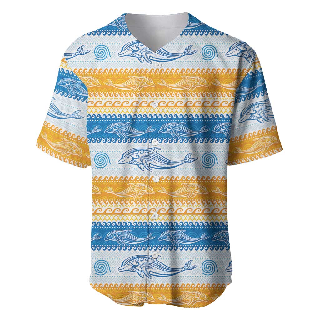 Anguilla Dolphins Pattern Baseball Jersey Orange And Blue