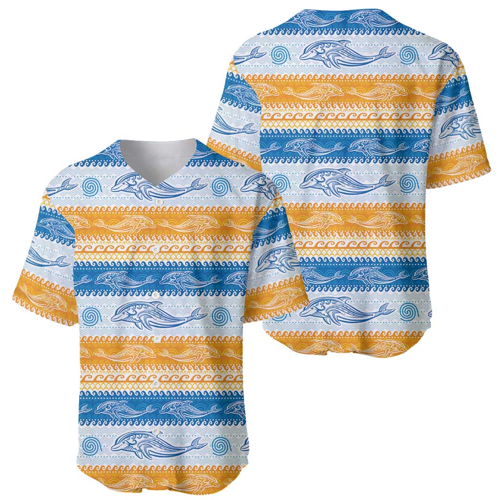 Anguilla Dolphins Pattern Baseball Jersey Orange And Blue