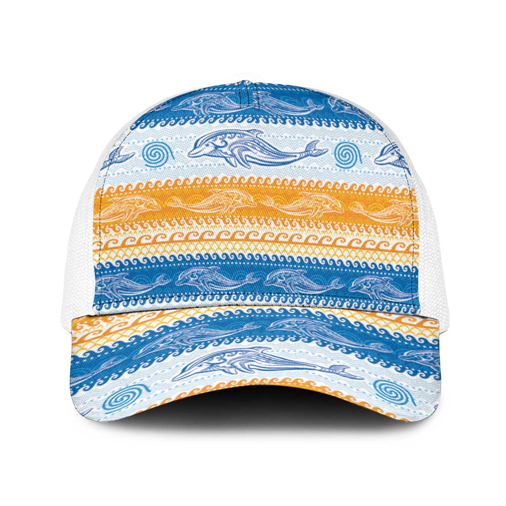 Anguilla Dolphins Pattern Baseball Net Cap Orange And Blue - Wonder Print Shop