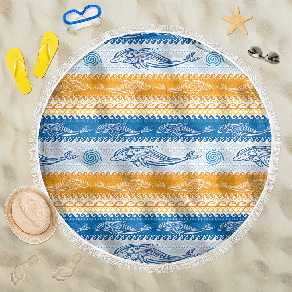 Anguilla Dolphins Pattern Beach Blanket Orange And Blue