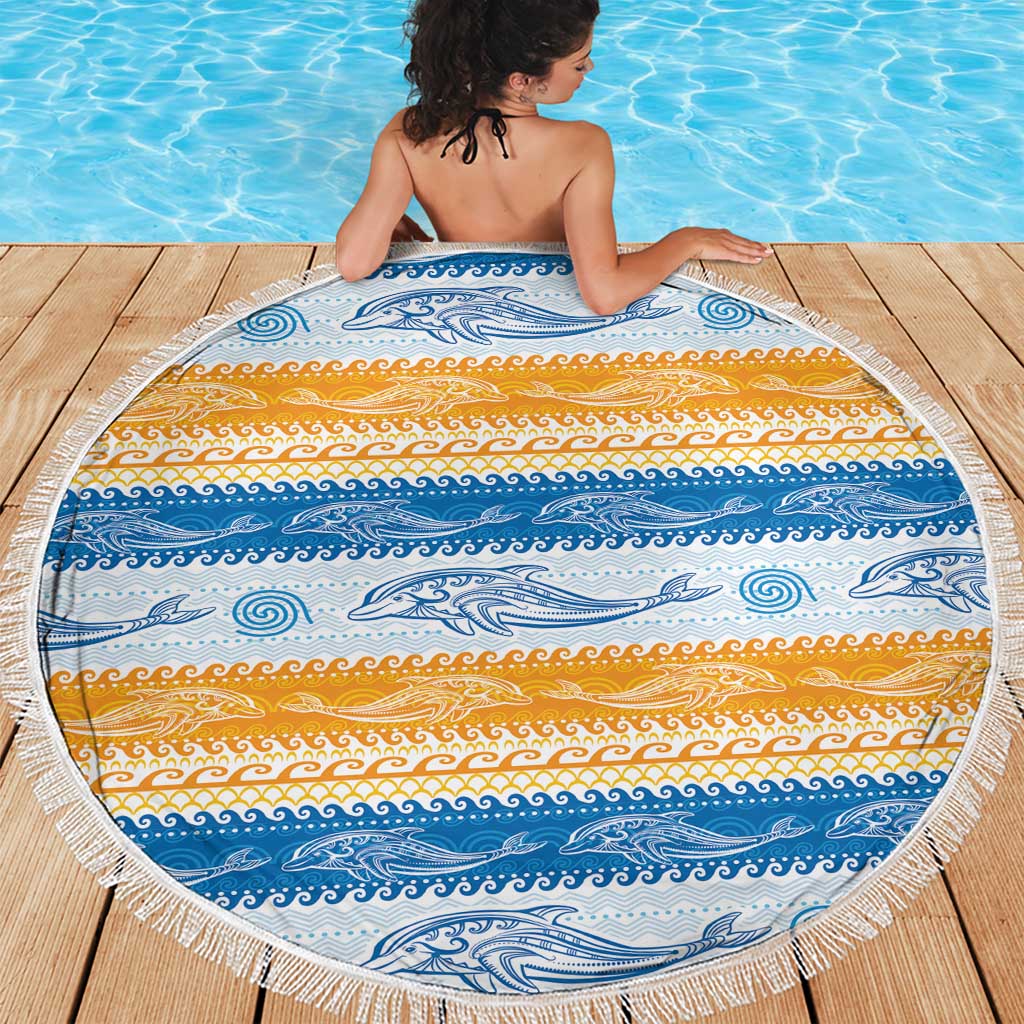 Anguilla Dolphins Pattern Beach Blanket Orange And Blue