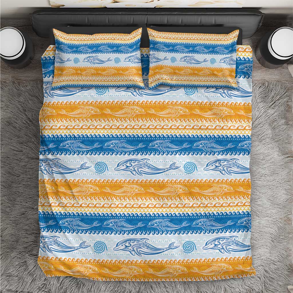 Anguilla Dolphins Pattern Bedding Set Orange And Blue