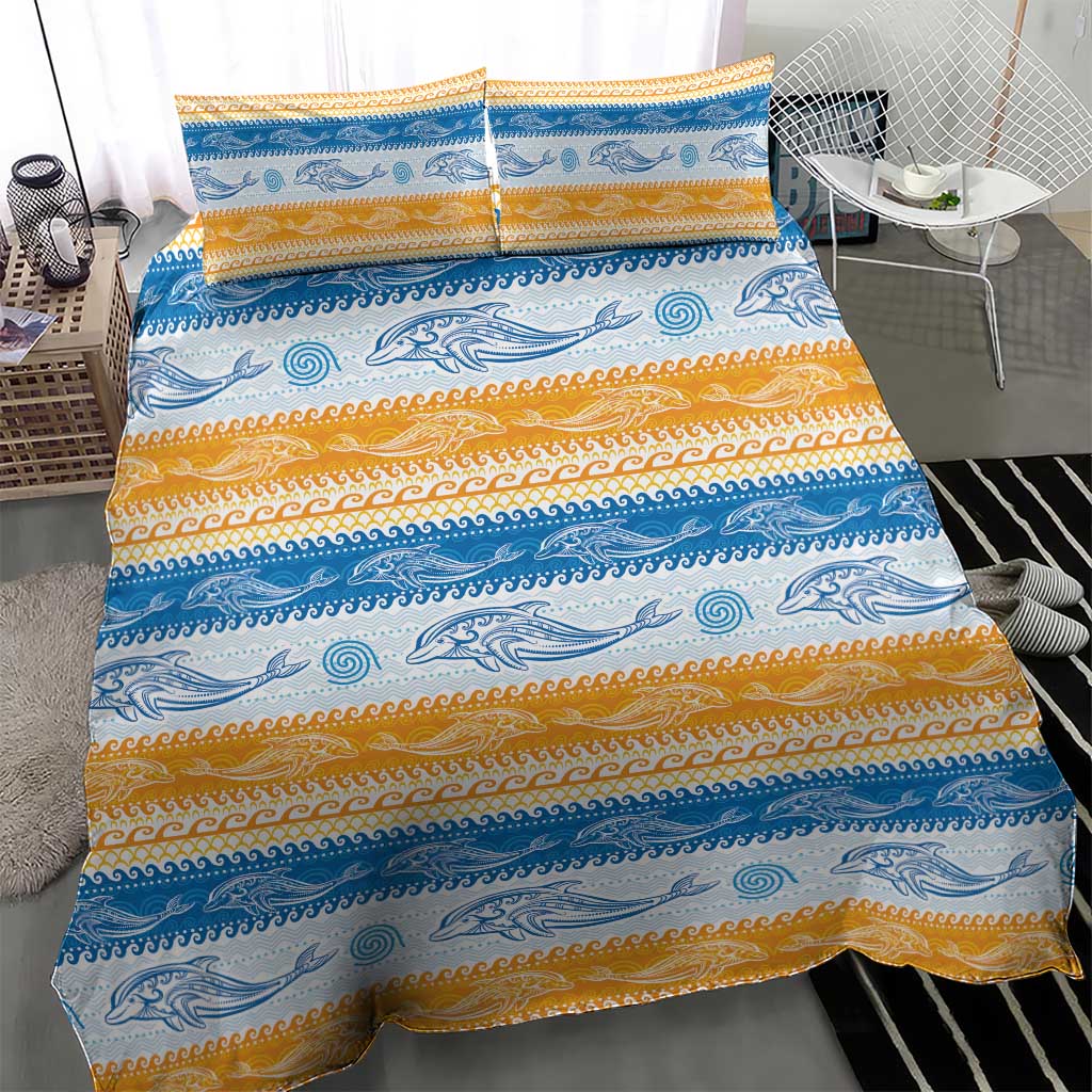 Anguilla Dolphins Pattern Bedding Set Orange And Blue