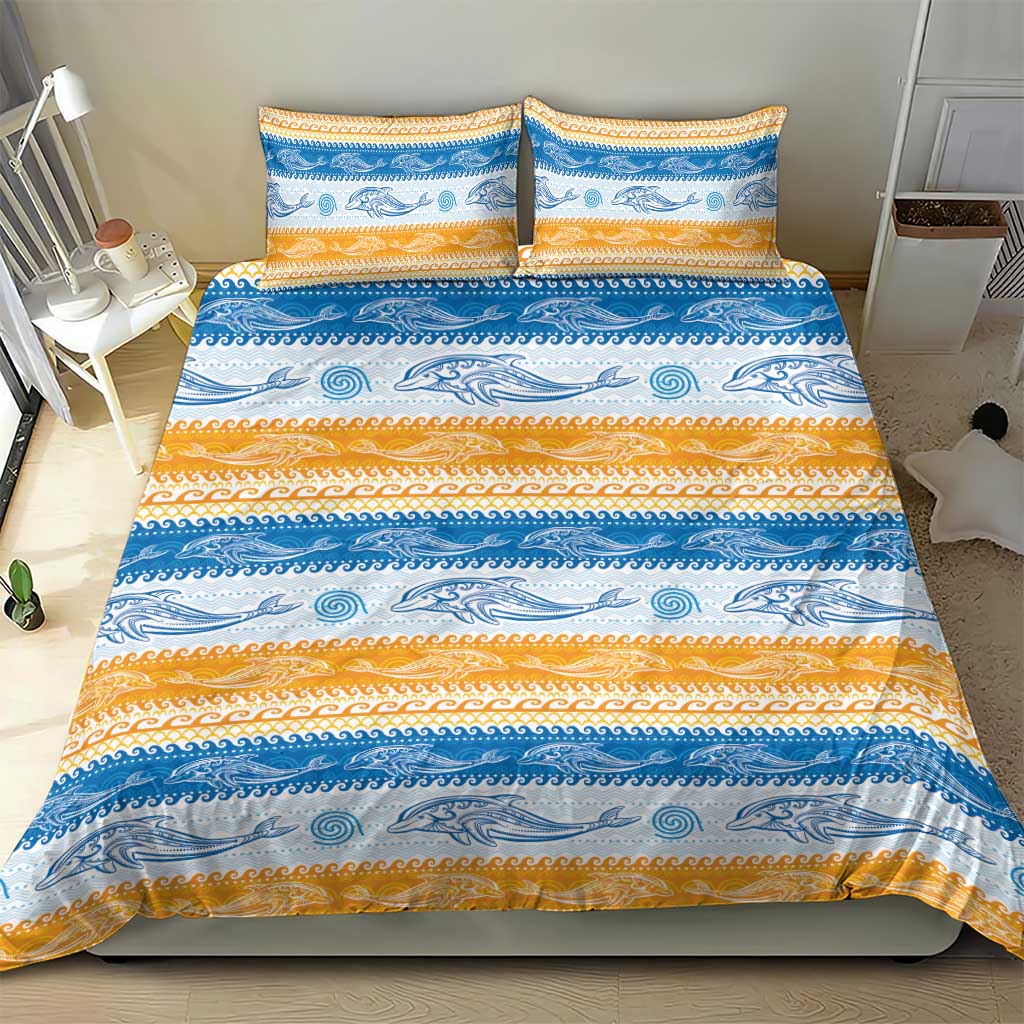Anguilla Dolphins Pattern Bedding Set Orange And Blue