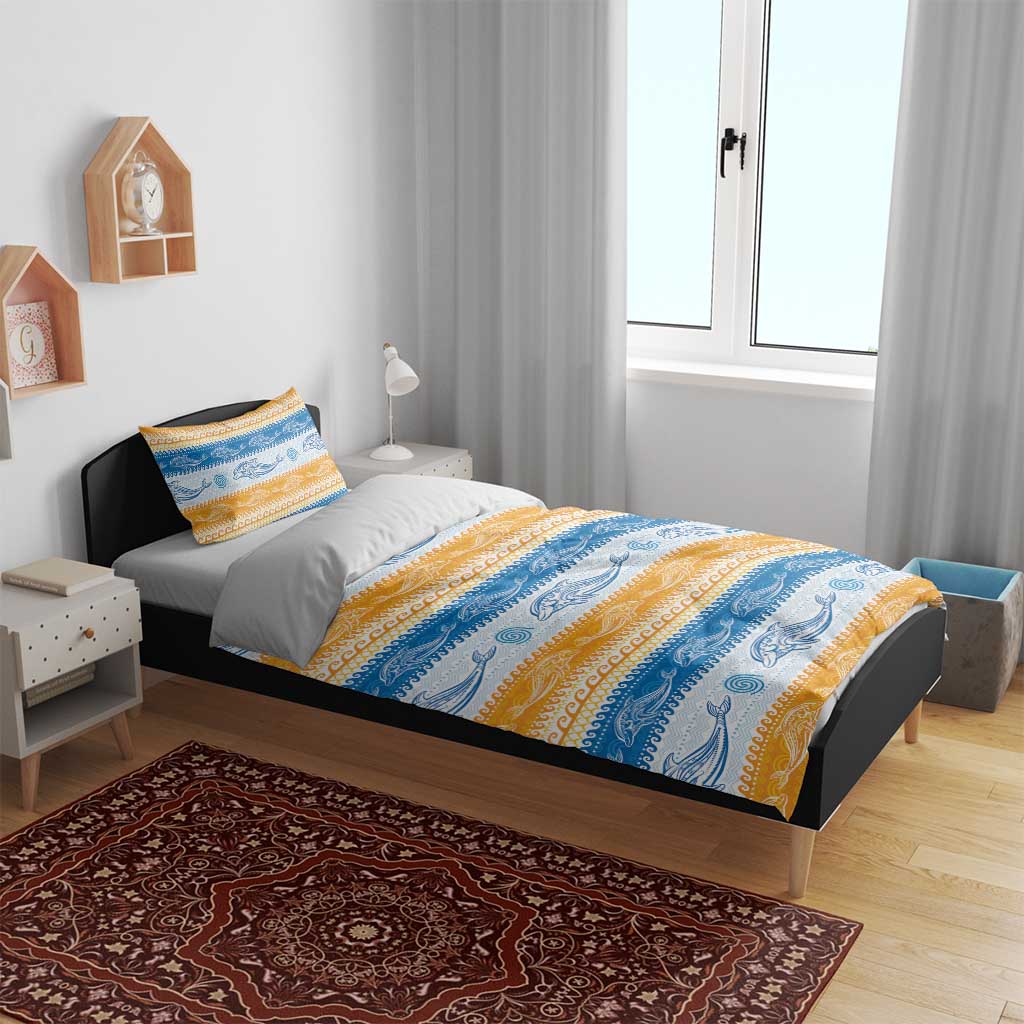 Anguilla Dolphins Pattern Bedding Set Orange And Blue