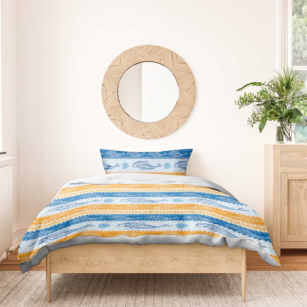 Anguilla Dolphins Pattern Bedding Set Orange And Blue
