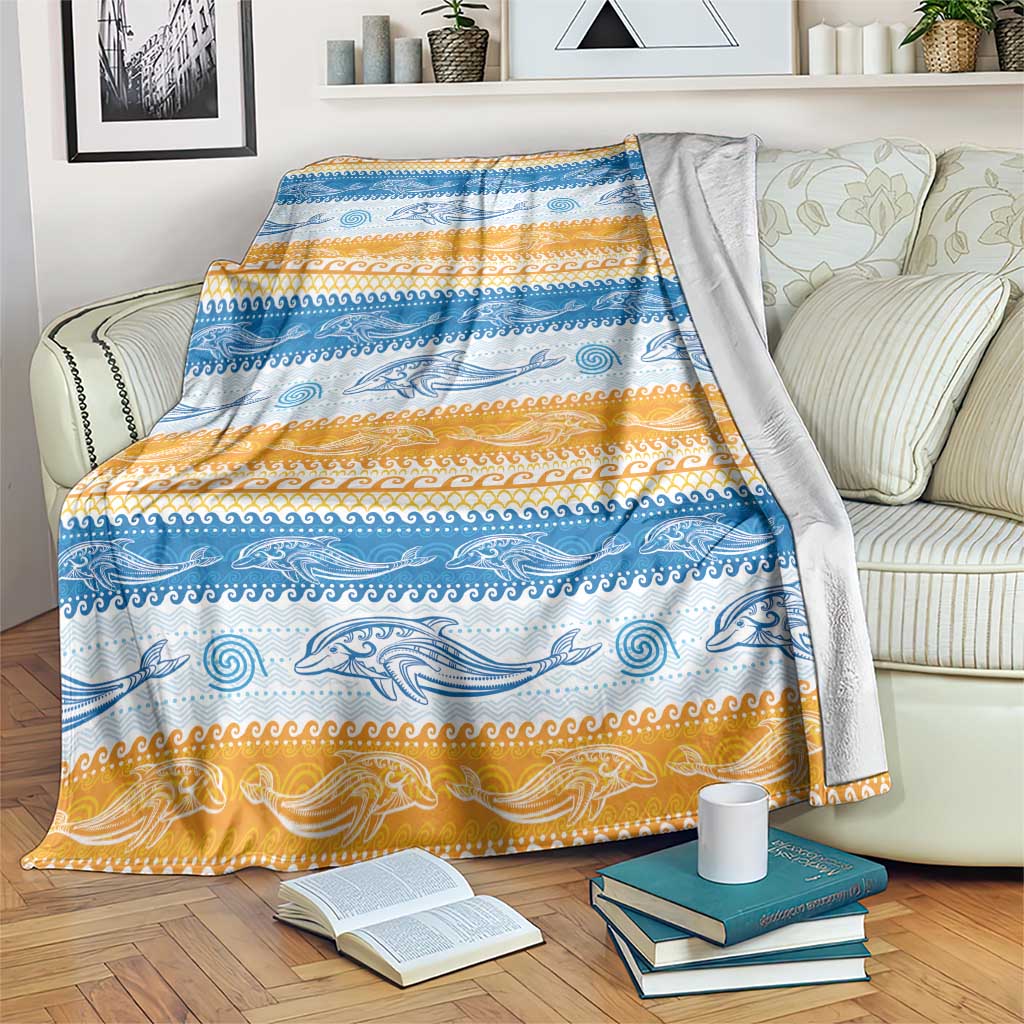 Anguilla Dolphins Pattern Blanket Orange And Blue
