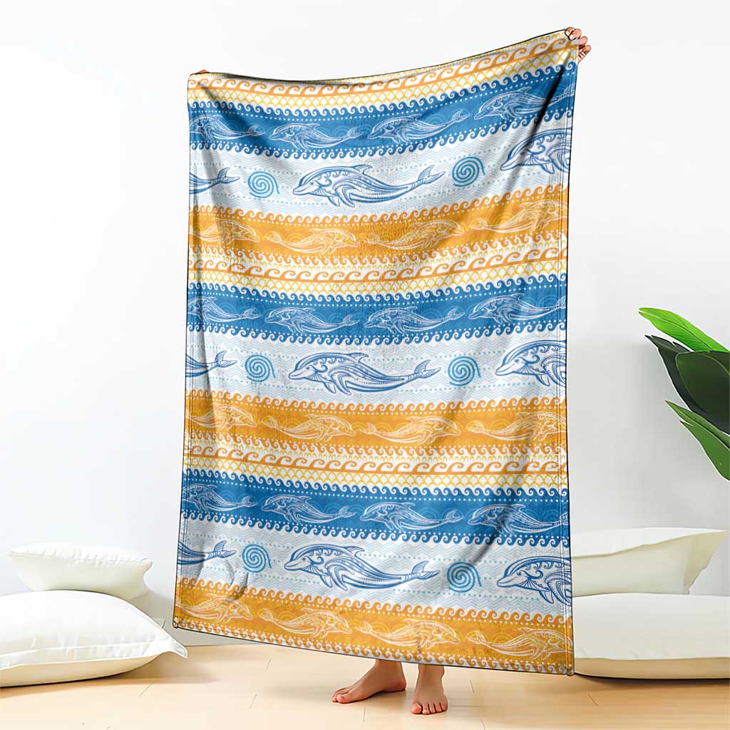 Anguilla Dolphins Pattern Blanket Orange And Blue