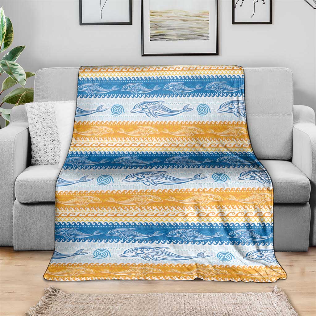 Anguilla Dolphins Pattern Blanket Orange And Blue