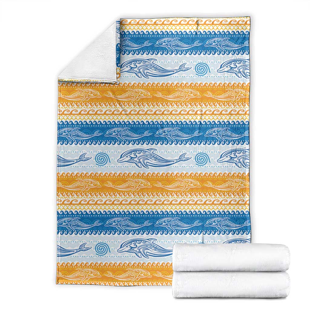 Anguilla Dolphins Pattern Blanket Orange And Blue