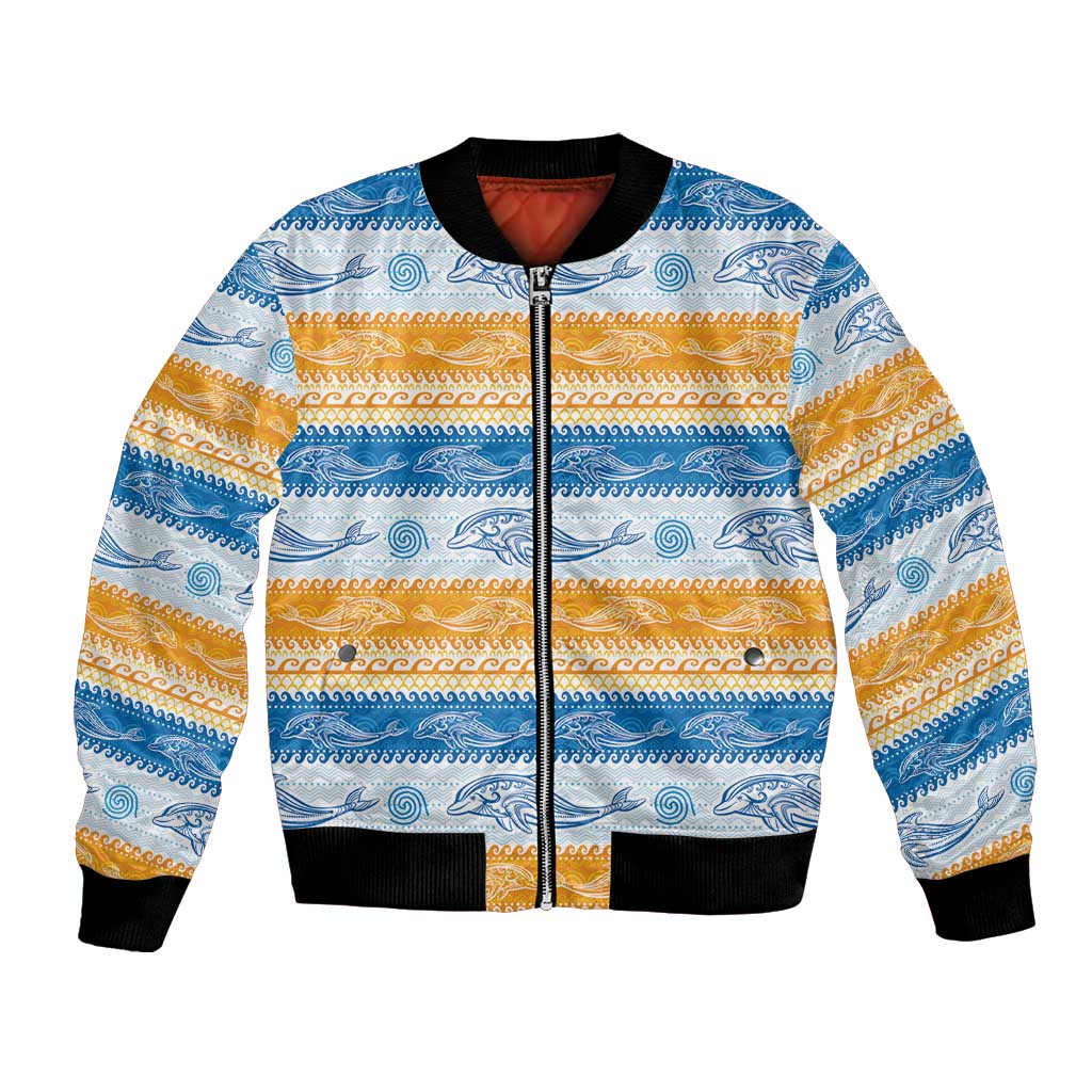 Anguilla Dolphins Pattern Bomber Jacket Orange And Blue