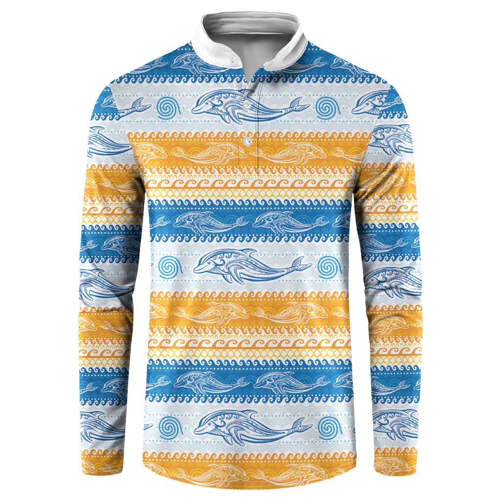 Anguilla Dolphins Pattern Button Sweatshirt Orange And Blue