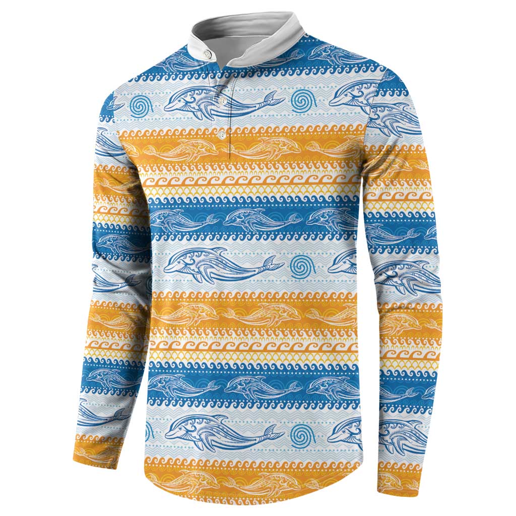 Anguilla Dolphins Pattern Button Sweatshirt Orange And Blue