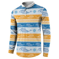 Anguilla Dolphins Pattern Button Sweatshirt Orange And Blue