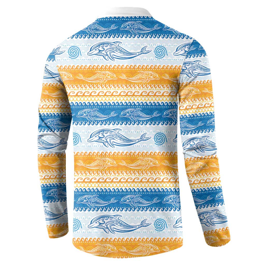Anguilla Dolphins Pattern Button Sweatshirt Orange And Blue