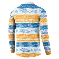 Anguilla Dolphins Pattern Button Sweatshirt Orange And Blue