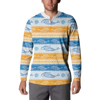 Anguilla Dolphins Pattern Button Sweatshirt Orange And Blue