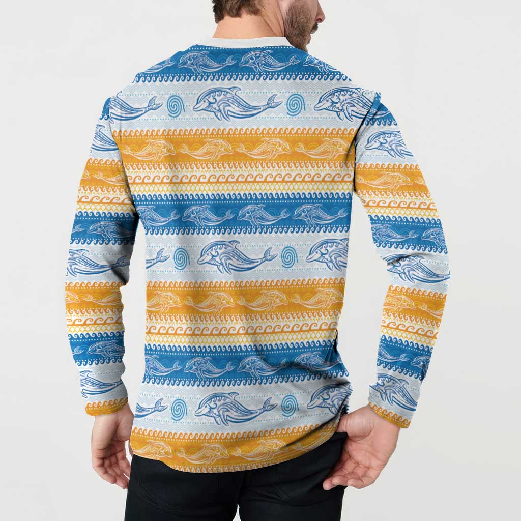 Anguilla Dolphins Pattern Button Sweatshirt Orange And Blue