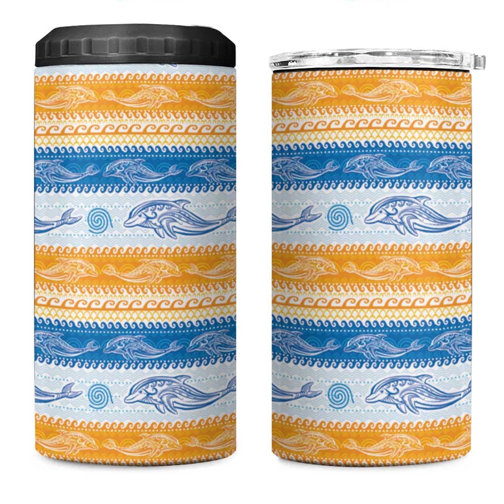 Anguilla Dolphins Pattern 4 in 1 Can Cooler Tumbler Orange And Blue